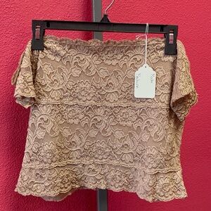 Moda International Beige Lace Off-Shoulder Crop Top